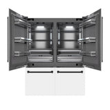 ZLINE Autograph Edition 60 in. 32.2 cu. ft. French Door Built-In Bottom Freezer Refrigerator with Water Dispenser and Ice Maker in White Matte with Graphite Gray Interior and Matte Black Accents (GRBIVZ-WM-60-MB)