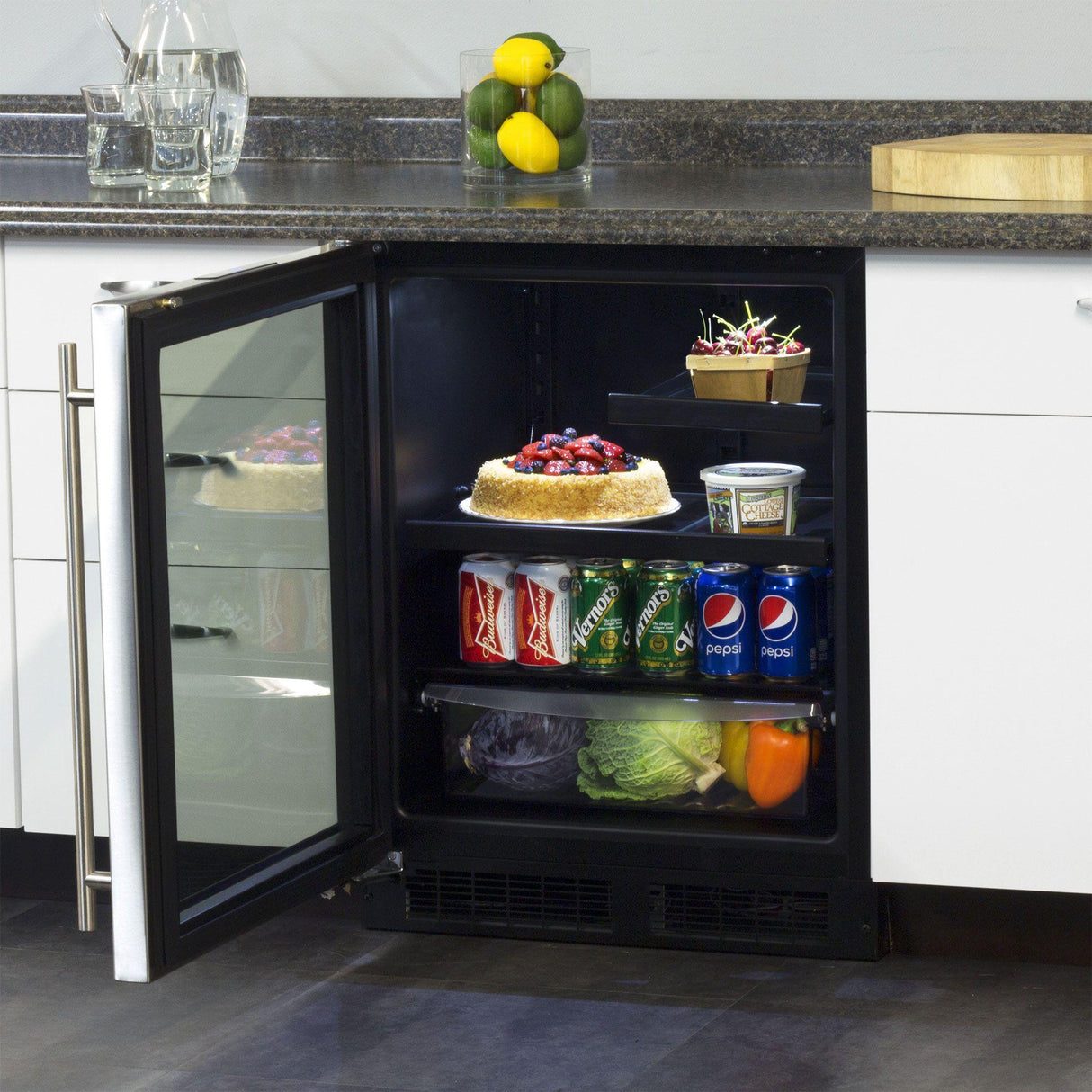 24-In Low Profile Built-In Beverage Refrigerator with Door Swing - Left