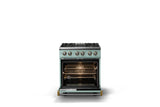 30"W. Dual Fuel Range (Finish: Splash, Trim: Brushed Brass, Fuel: Natural Gas)