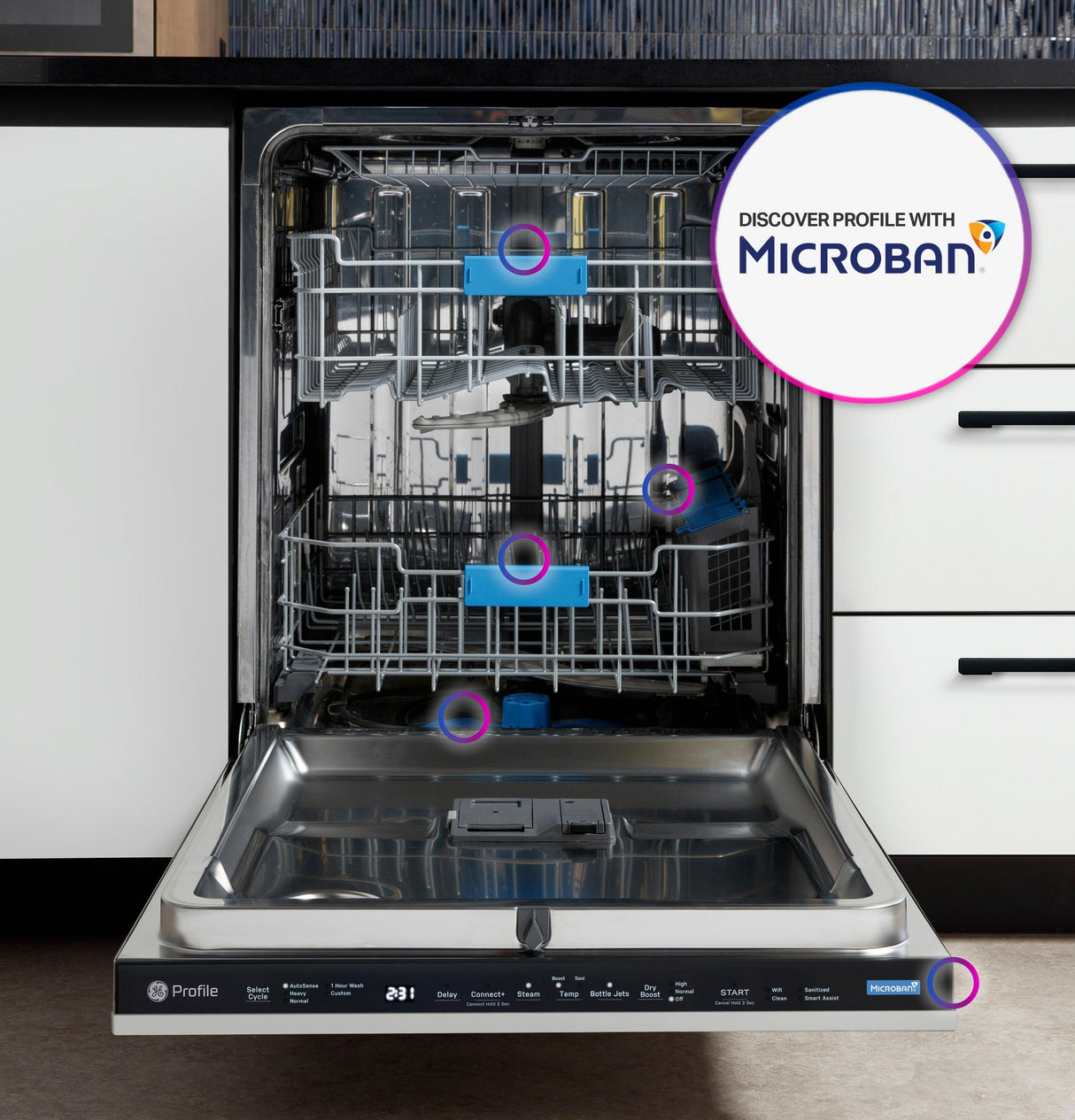 GE Profile™ ENERGY STAR® Panel-Ready Top Control Stainless Interior Dishwasher with Microban™ Antimicrobial Technology
