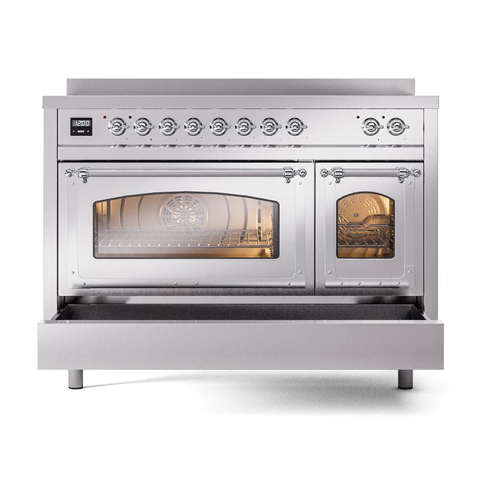 ILVE UNI486NMPSSC Nostalgie II Noblesse 48 inch Induction Range (Triple Glass Door, Stainless Steel, Chrome)