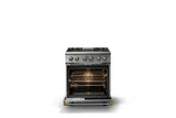 30"W. Dual Fuel Range (Finish: Stainless Steel, Trim: Polished Chrome, Fuel: Propane)