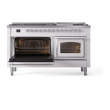 ILVE UN60FNMPWHCLP Nostalgie II Noblesse 60 inch Dual Fuel Range (9 Sealed Burners + Griddle, Liquid Propane, Triple Glass Door, White, Chrome)
