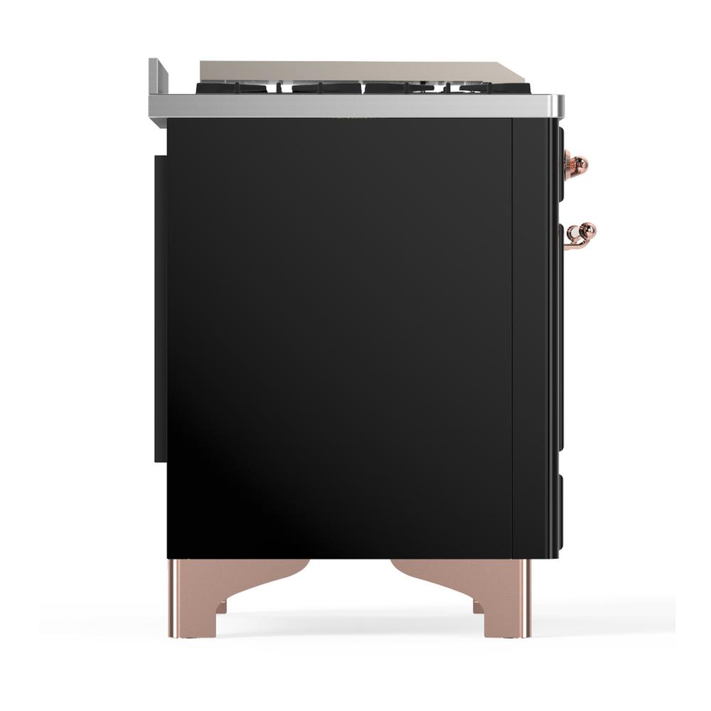 ILVE UM48FQNR3BKPLP Majestic III 48 inch Dual Fuel Range with 8 Burners and Griddle, Dual Function Burner up to 25,000 BTU (Liquid Propane, Solid Door, Glossy Black, Copper)