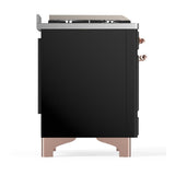 ILVE UM48FQNR3BKPLP Majestic III 48 inch Dual Fuel Range with 8 Burners and Griddle, Dual Function Burner up to 25,000 BTU (Liquid Propane, Solid Door, Glossy Black, Copper)