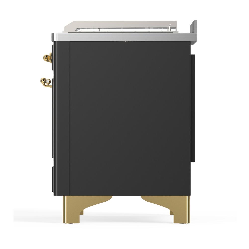 ILVE UM48FSNR3MGG Majestic III 48 inch Dual Fuel Range with 5 Black Brass Burners, Griddle and French Top, Dual Function Burner up to 25,000 BTU (Natural Gas, Triple Glass Door, Graphite Matte, Brass)