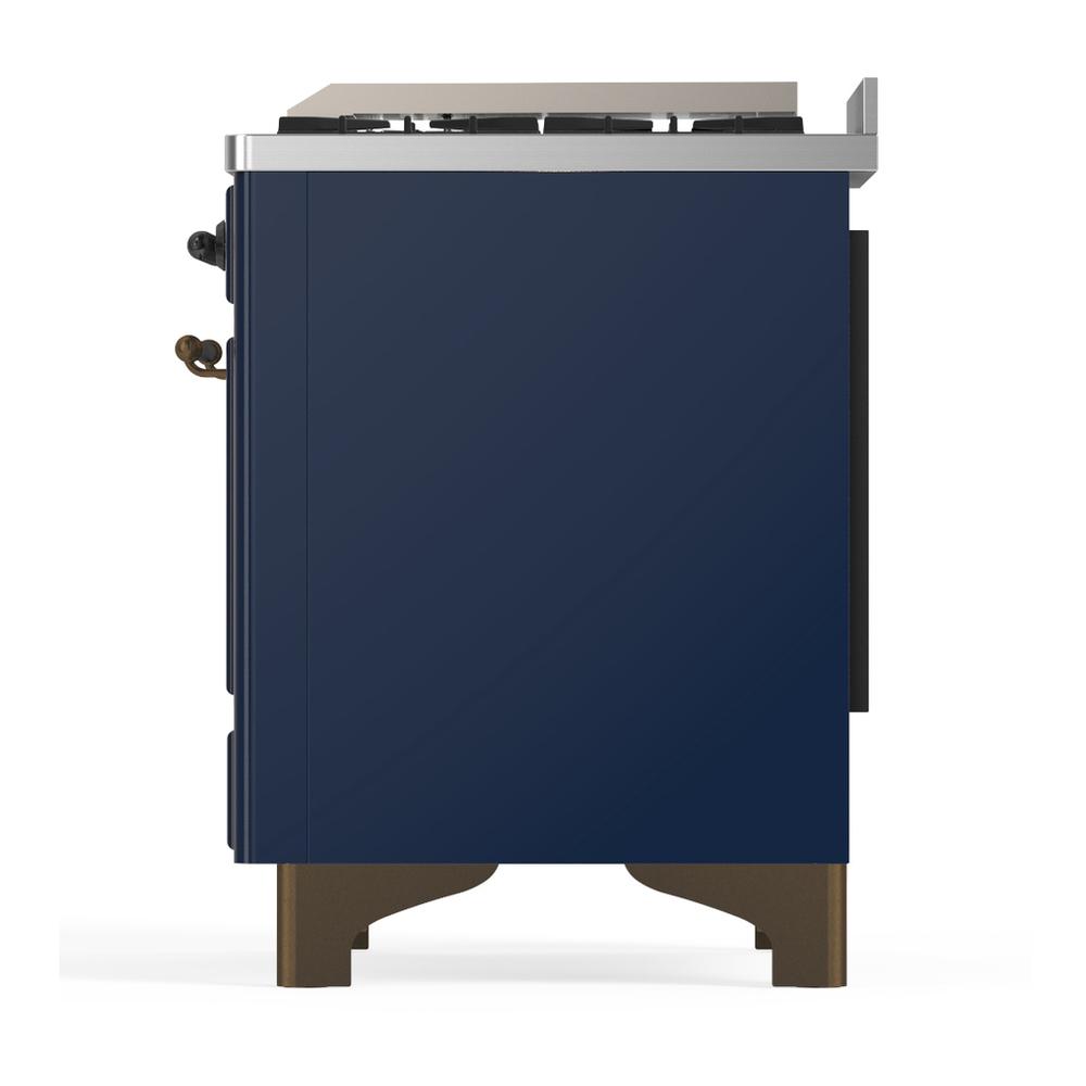 ILVE UM36FQNR3MBBLP Majestic III 36 inch Dual Fuel Range with 6 Black Brass Burners and Griddle, Dual Function Burner up to 25,000 BTU (Solid Door, Midnight Blue, Burnished, Liquid Propane)
