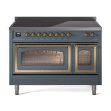 ILVE UNI486NMPBGG Nostalgie II Noblesse 48 inch Induction Range (Triple Glass Door, Blue Grey, Brass)