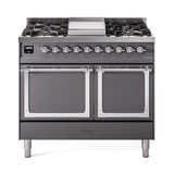ILVE UND40FQNMPMGCLP Nostalgie II Noblesse 40 inch Dual Fuel Range (Liquid Propane, Solid Door, Graphite Matte, Chrome)