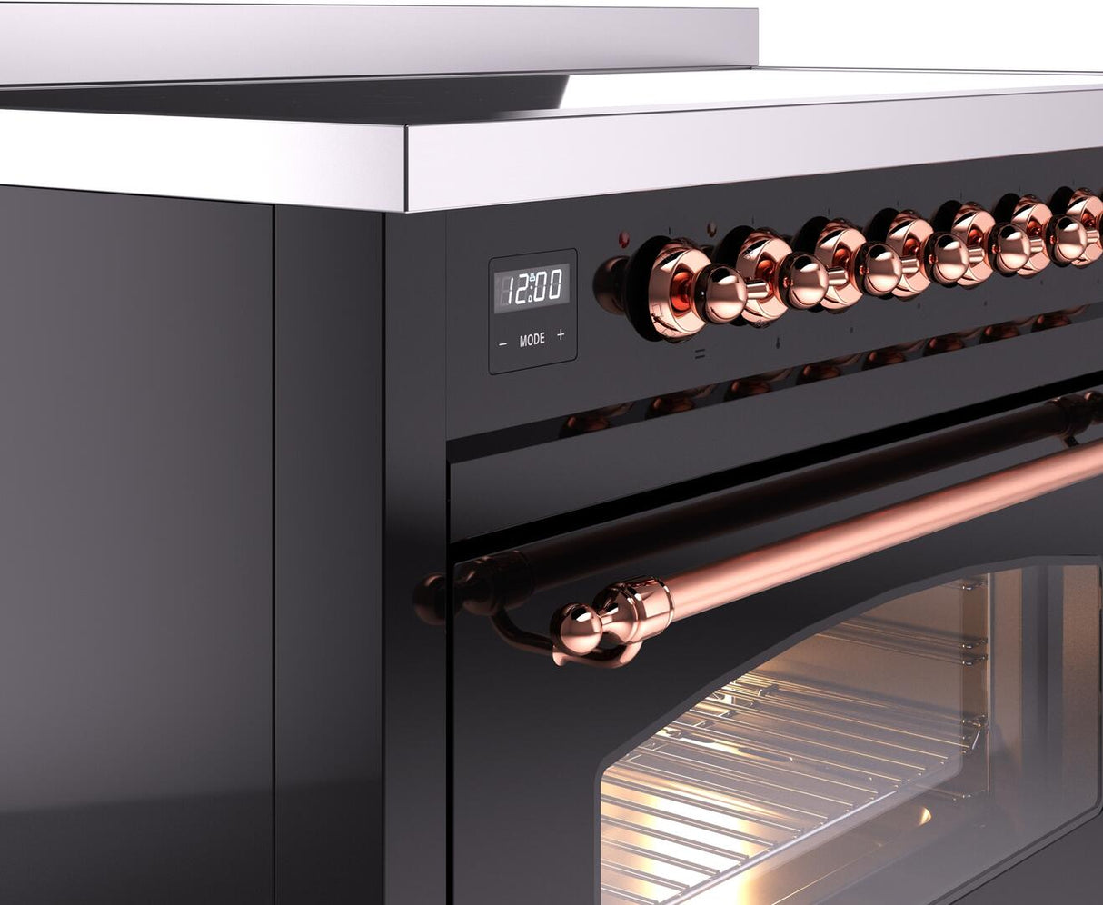 Nostalgie II 48 Inch Electric Freestanding Range in Glossy Black with Copper Trim