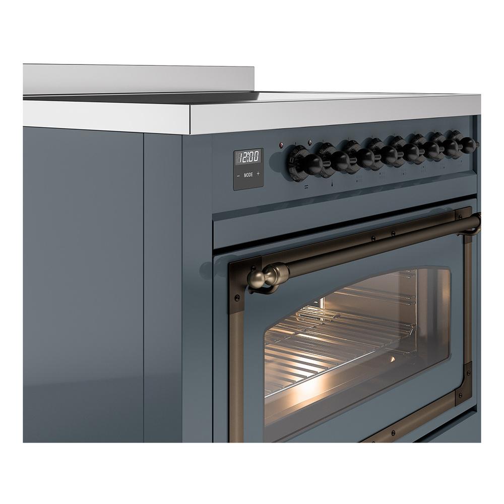 ILVE UNI366NMPBGB Nostalgie II Noblesse 36 inch Induction Range (Triple Glass Door, Blue Grey, Burnished)