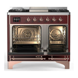 ILVE UMD40FQNR3BUP Majestic III 40 inch Dual Fuel Range with 6 Burners and Griddle, Dual Function Burner up to 25,000 BTU (Natural Gas, Solid Door, Burgundy, Copper)