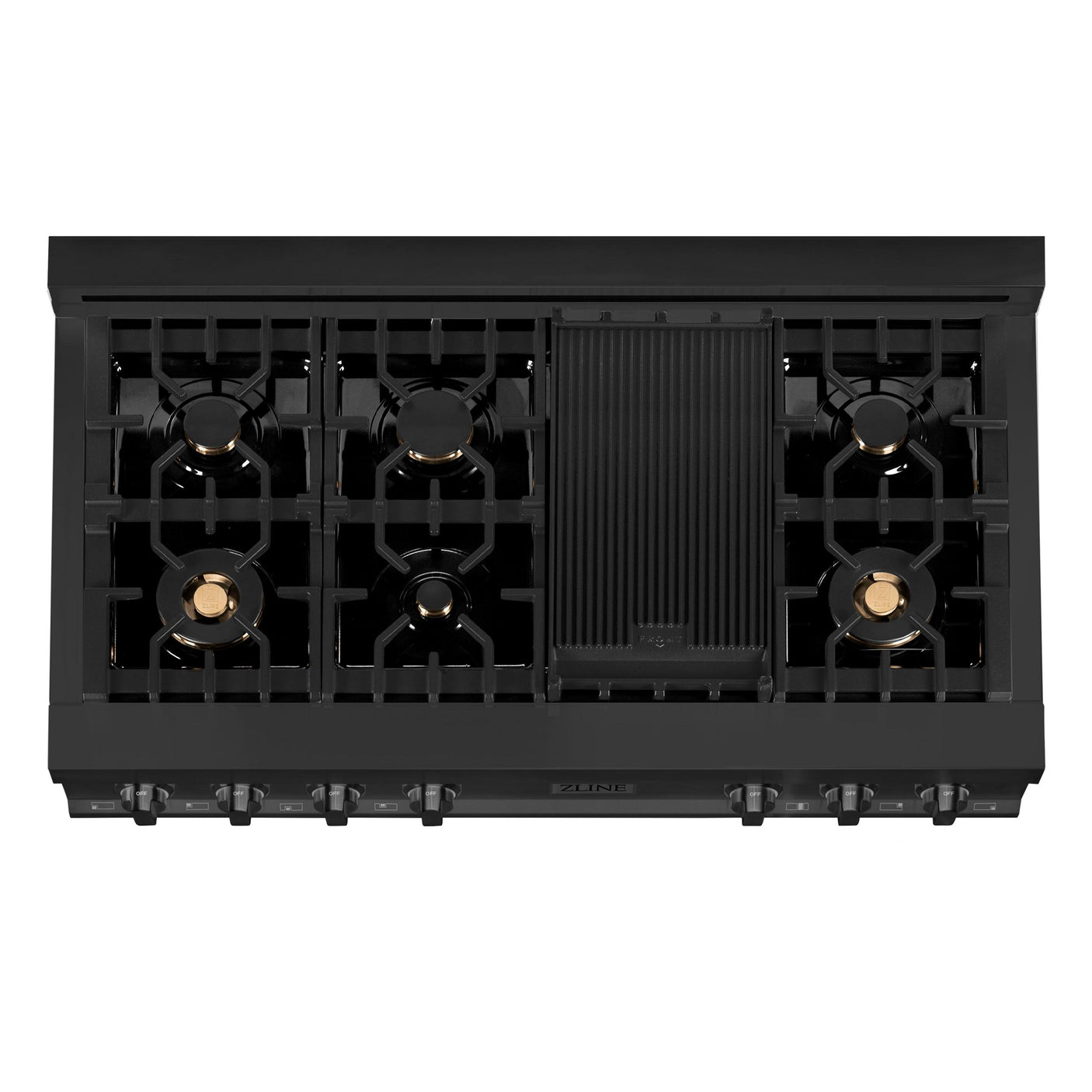 ZLINE 48" Porcelain Gas Stovetop in Black Stainless with 7 Gas Burners and Griddle (RTB-BR-48) [Color: Black Stainless Steel With Brass Burners]
