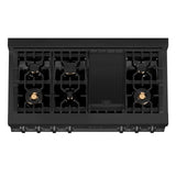 ZLINE 48" Porcelain Gas Stovetop in Black Stainless with 7 Gas Burners and Griddle (RTB-BR-48) [Color: Black Stainless Steel With Brass Burners]