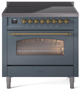 Nostalgie II 36 Inch Electric Freestanding Range in Blue Grey with Brass Trim