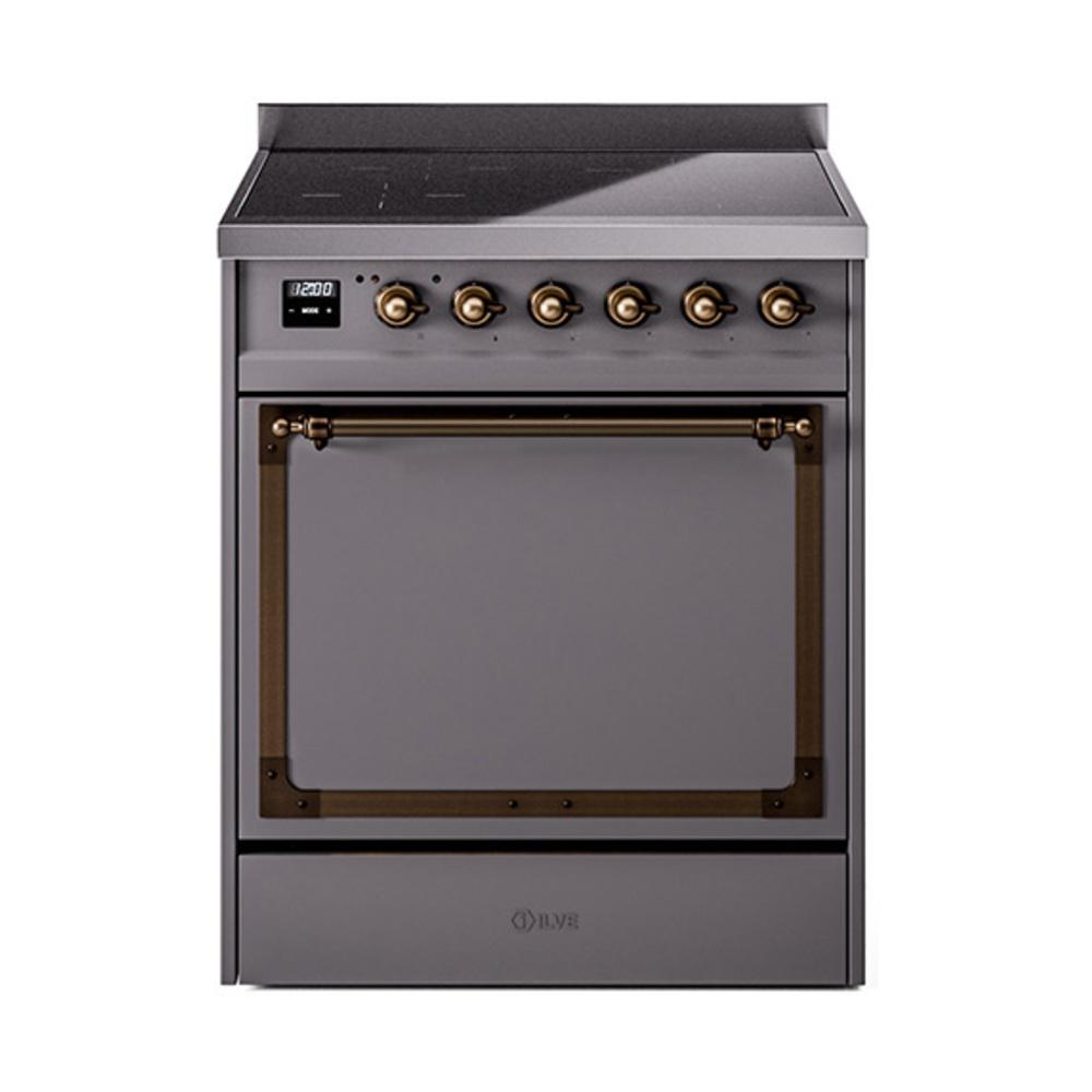 ILVE UNI304QNMPMGB Nostalgie II Noblesse 30 inch Induction Range (Solid Door, Graphite Matte, Burnished)