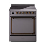 ILVE UNI304QNMPMGB Nostalgie II Noblesse 30 inch Induction Range (Solid Door, Graphite Matte, Burnished)