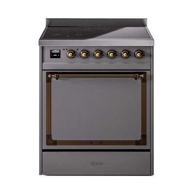 ILVE UNI304QNMPMGB Nostalgie II Noblesse 30 inch Induction Range (Solid Door, Graphite Matte, Burnished)