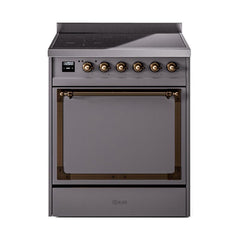 ILVE UNI304QNMPMGB Nostalgie II Noblesse 30 inch Induction Range (Solid Door, Graphite Matte, Burnished)