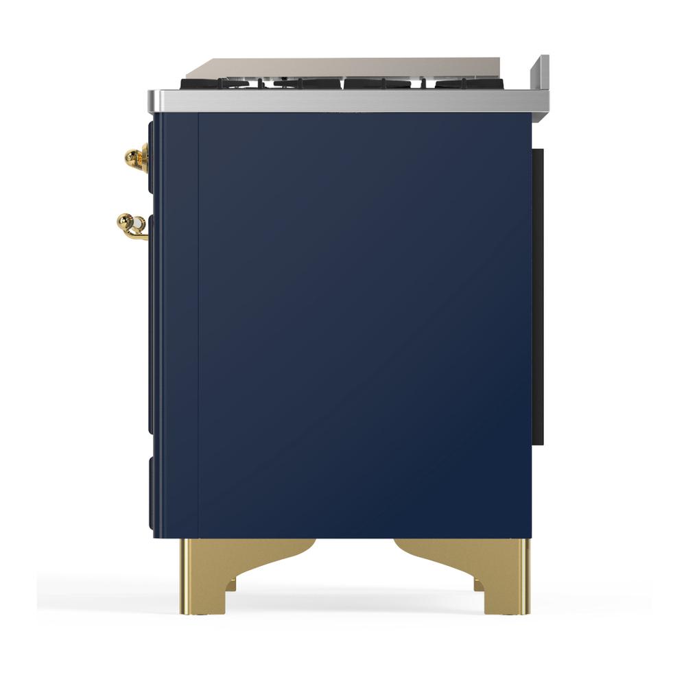 ILVE UM48FNR3MBGLP Majestic III 48 inch Dual Fuel Range with 8 Burners and Griddle, Dual Function Burner up to 25,000 BTU (Liquid Propane, Triple Glass Door, Midnight Blue, Brass)