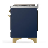 ILVE UM48FNR3MBGLP Majestic III 48 inch Dual Fuel Range with 8 Burners and Griddle, Dual Function Burner up to 25,000 BTU (Liquid Propane, Triple Glass Door, Midnight Blue, Brass)