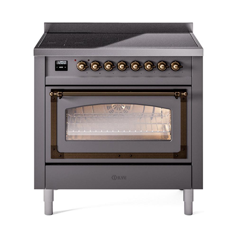 ILVE UNI366NMPMGB Nostalgie II Noblesse 36 inch Induction Range (Triple Glass Door, Graphite Matte, Burnished)
