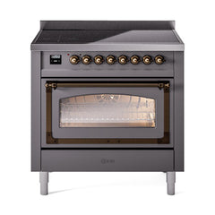 ILVE UNI366NMPMGB Nostalgie II Noblesse 36 inch Induction Range (Triple Glass Door, Graphite Matte, Burnished)