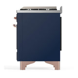 ILVE UM48FQNR3MBPLP Majestic III 48 inch Dual Fuel Range with 8 Burners and Griddle, Dual Function Burner up to 25,000 BTU (Liquid Propane, Solid Door, Midnight Blue, Copper)