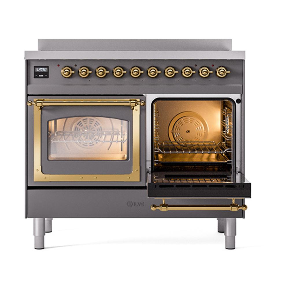 ILVE UNDI406NMPMGG Nostalgie II Noblesse 40 inch Induction Range (Triple Glass Door, Graphite Matte, Brass)
