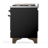 ILVE UMD40FQNR3BKB Majestic III 40 inch Dual Fuel Range with 6 Burners and Griddle, Dual Function Burner up to 25,000 BTU (Natural Gas, Solid Door, Glossy Black, Burnished)