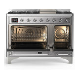 ILVE UM48FNR3SSCLP Majestic III 48 inch Dual Fuel Range with 8 Burners and Griddle, Dual Function Burner up to 25,000 BTU (Liquid Propane, Triple Glass Door, Stainless Steel, Chrome)