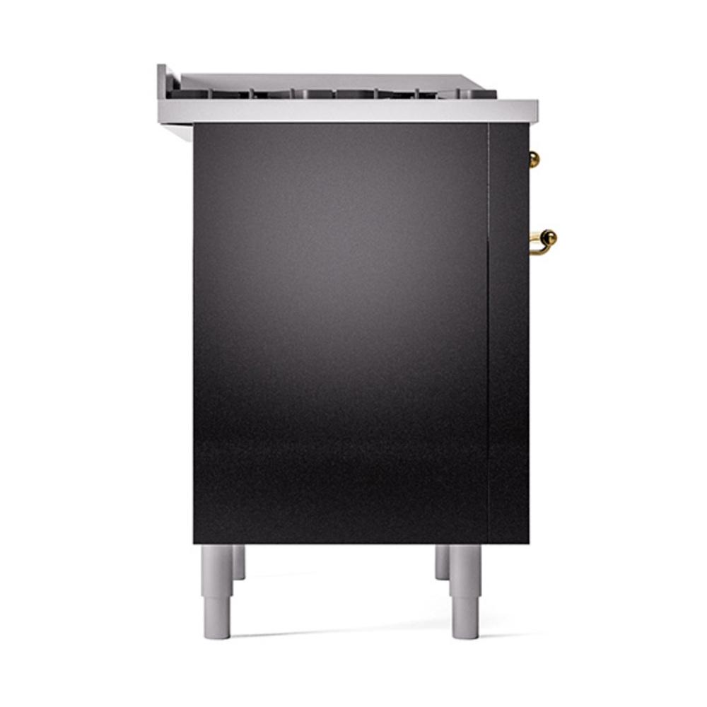 ILVE UN36FQNMPBKGLP Nostalgie II Noblesse 36 inch Dual Fuel Range (Liquid Propane, Solid Door, Glossy Black, Brass)
