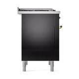 ILVE UN36FQNMPBKGLP Nostalgie II Noblesse 36 inch Dual Fuel Range (Liquid Propane, Solid Door, Glossy Black, Brass)