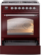 Nostalgie II 30 Inch Dual Fuel Liquid Propane Freestanding Range in Burgundy with Chrome Trim
