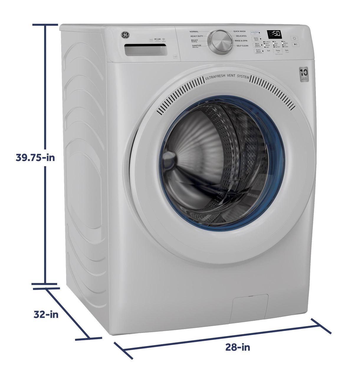 GE® ENERGY STAR® 4.6 cu. ft. Capacity Smart Front Load Washer with UltraFresh Vent System with OdorBlock™