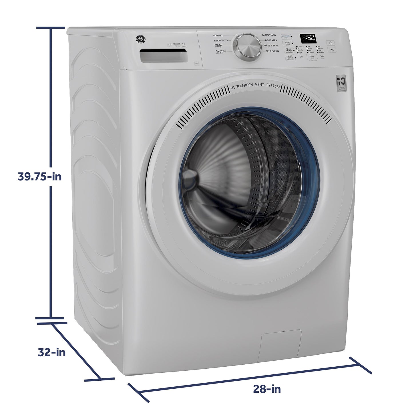 GE® ENERGY STAR® 4.6 cu. ft. Capacity Smart Front Load Washer with UltraFresh Vent System with OdorBlock™