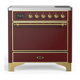 ILVE UMIB36QNR3BUG Majestic III 36 inch Induction Range with 6 Elements, 3.5 cu. ft. Total Oven Capacity (Solid Door, Burgundy, Brass)