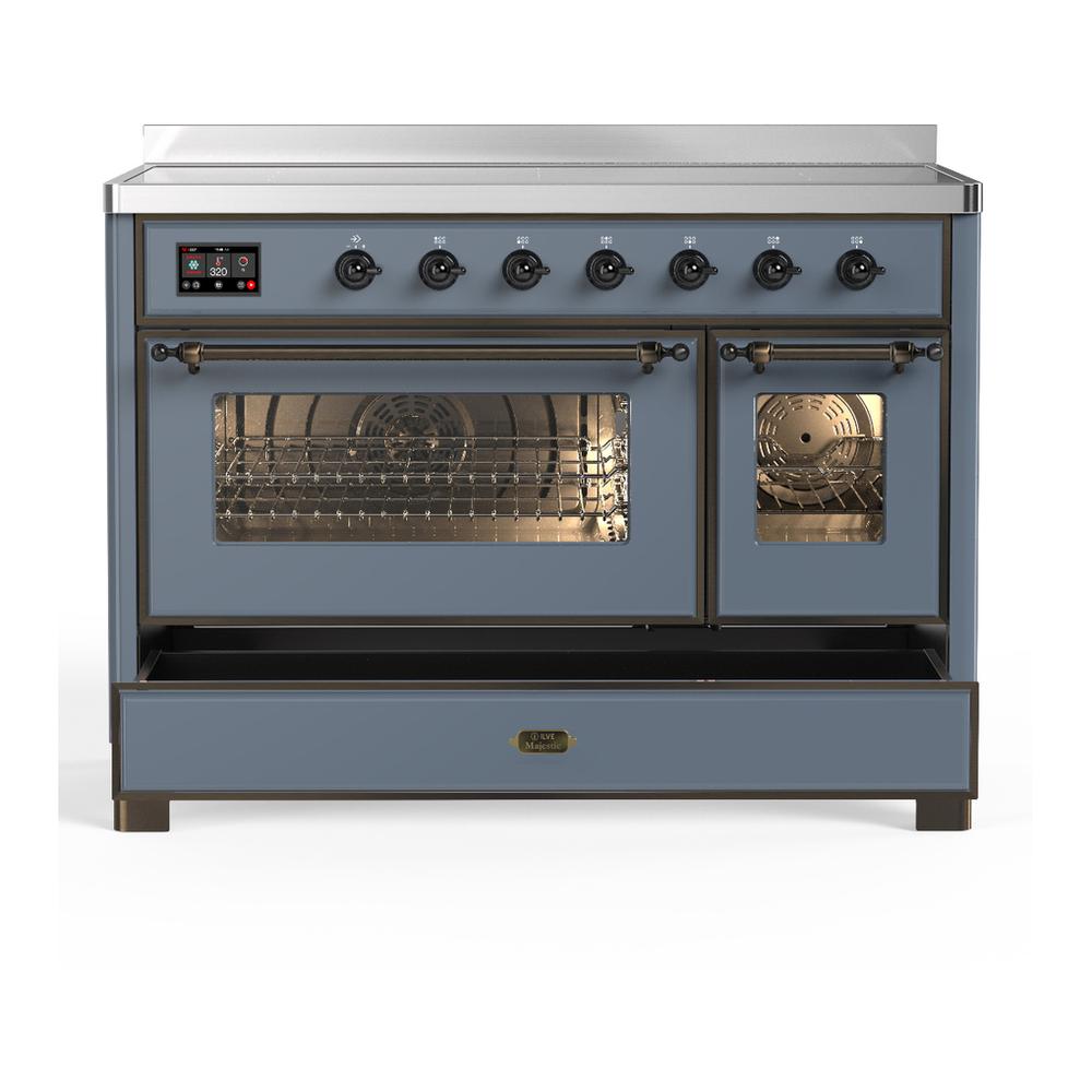 ILVE UMIB48NR3BGB Majestic III 48 inch Induction Range with 6 Elements, 5.02 cu. ft. Total Oven Capacity (Triple Glass Door, Blue Grey, Burnished)