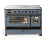 ILVE UMIB48NR3BGB Majestic III 48 inch Induction Range with 6 Elements, 5.02 cu. ft. Total Oven Capacity (Triple Glass Door, Blue Grey, Burnished)