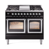 ILVE UND40FNMPBKCLP Nostalgie II Noblesse 40 inch Dual Fuel Range (Liquid Propane, Triple Glass Door, Glossy Black, Chrome)