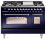 Nostalgie II 48 Inch Dual Fuel Natural Gas Freestanding Range in Blue with Chrome Trim