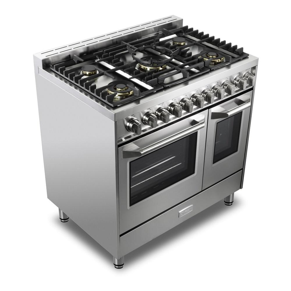 Verona VUFSGG365DSS 36 inch Ultima Collection Double Oven Gas Range with 5 Brass Burners, 4.1 cu. ft. Oven Total Capacity