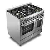 Verona VUFSGG365DSS 36 inch Ultima Collection Double Oven Gas Range with 5 Brass Burners, 4.1 cu. ft. Oven Total Capacity