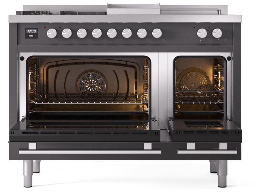 Professional Plus II 48 Inch Dual Fuel Liquid Propane Freestanding Range in Matte Graphite with Trim