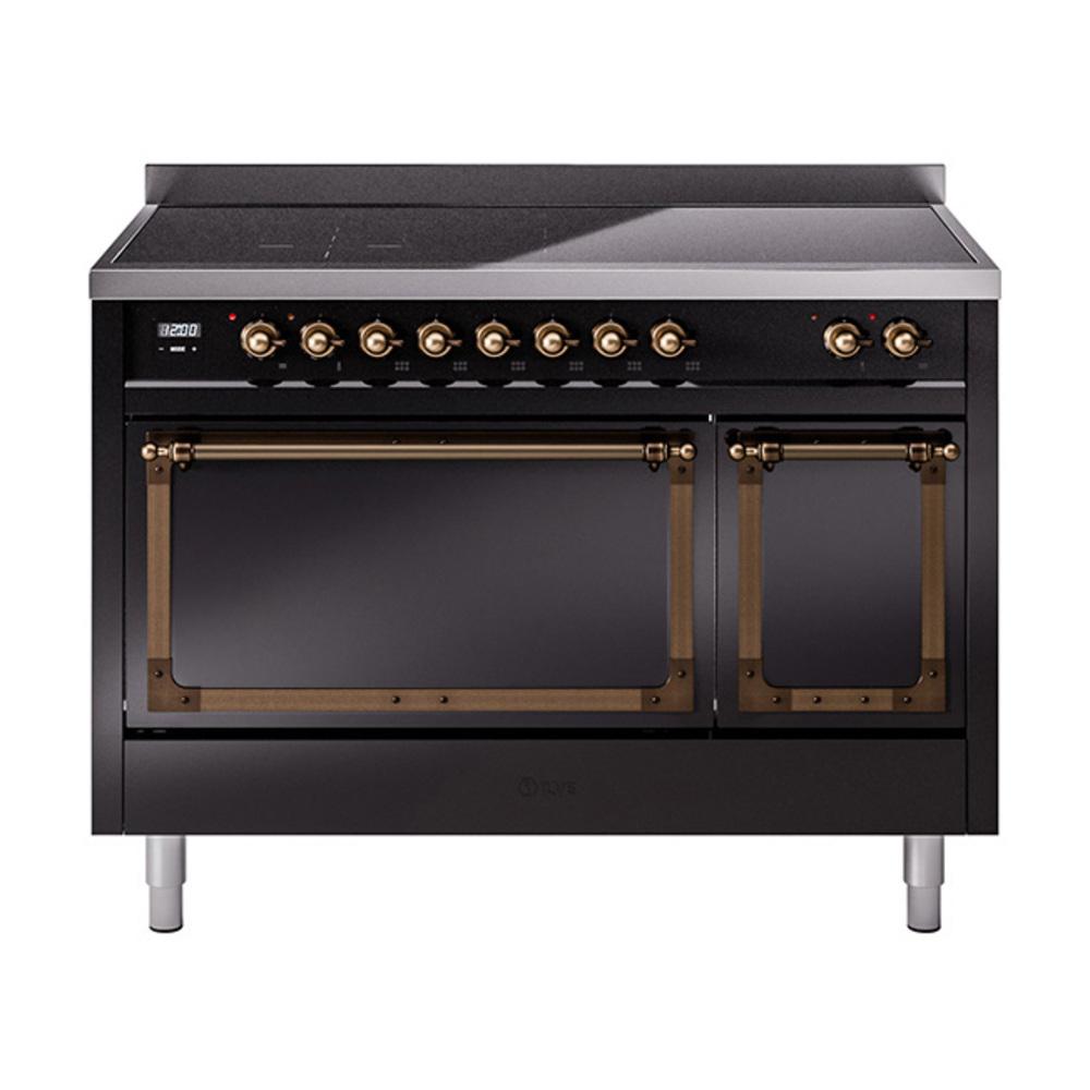 ILVE UNI486QNMPBKB Nostalgie II Noblesse 48 inch Induction Range (Solid Door, Glossy Black, Burnished)