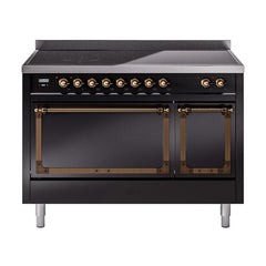 ILVE UNI486QNMPBKB Nostalgie II Noblesse 48 inch Induction Range (Solid Door, Glossy Black, Burnished)