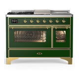 ILVE UM48FSNR3EGGLP Majestic III 48 inch Dual Fuel Range with 5 Black Brass Burners, Griddle and French Top, Dual Function Burner up to 25,000 BTU (Liquid Propane, Triple Glass Door, Emerald Green, Brass)