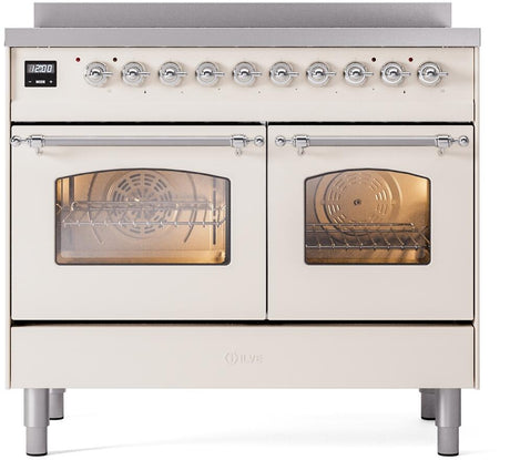 Nostalgie II 40 Inch Electric Freestanding Range in Antique White with Chrome Trim