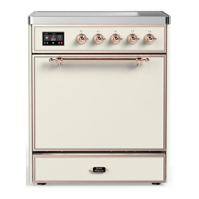 ILVE UMIB30QNR3AWP Majestic III 30 inch Induction Range with 4 Elements, 4 cu. ft. Oven Capacity (Solid Door, Antique White, Copper)