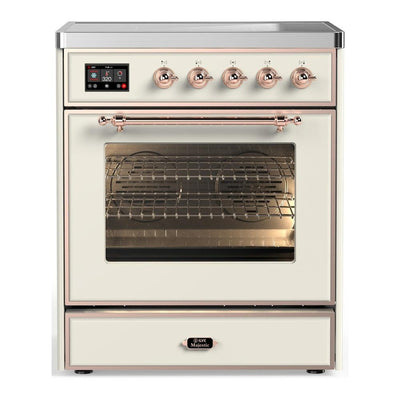 ILVE UMIB30NR3AWP Majestic III 30 inch Induction Range with 4 Elements, 4 cu. ft. Oven Capacity (Triple Glass Door, Antique White, Copper)